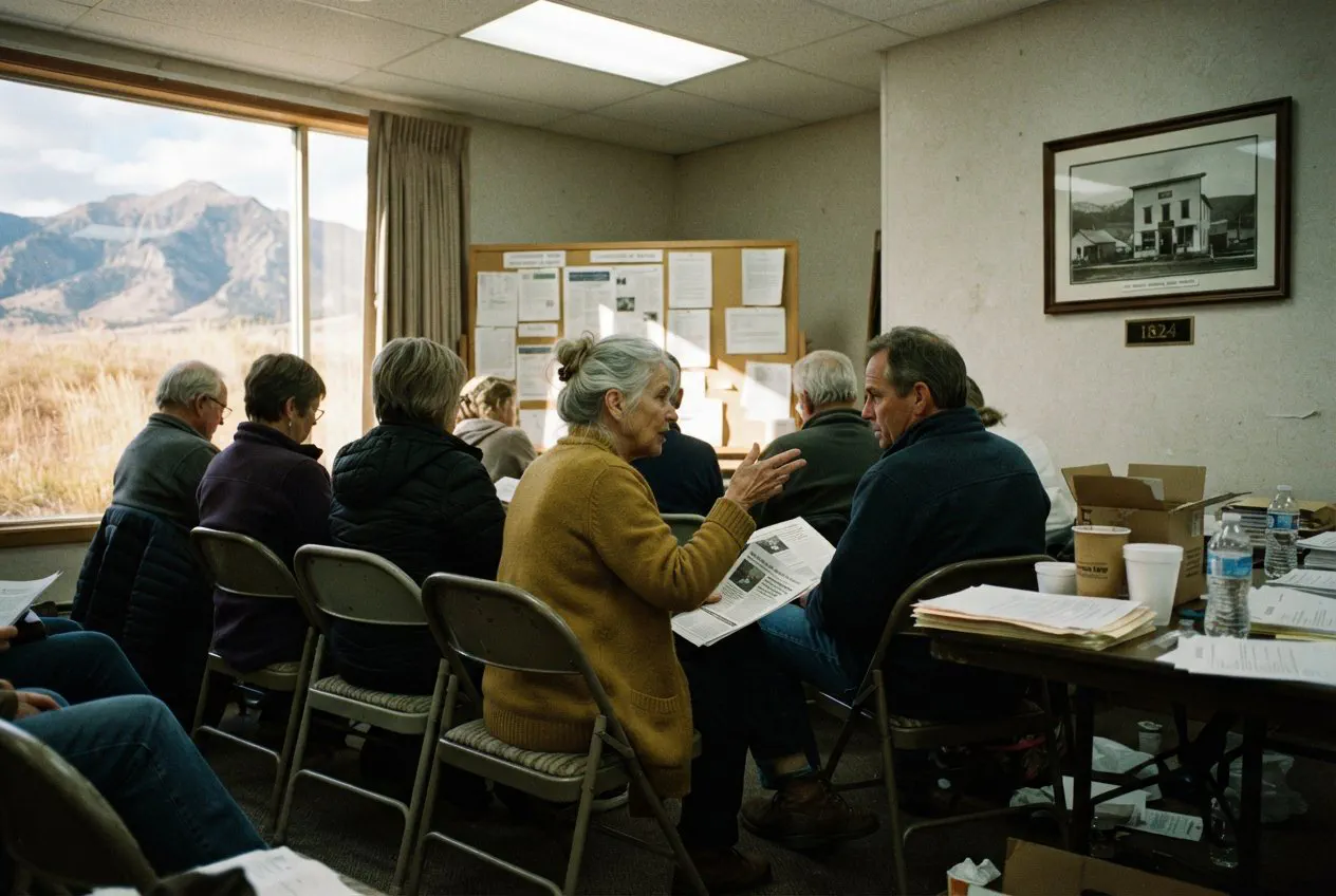 A candid, wide-angle shot taken from the back of the crowded Big Sky Owners Association meeting room at the Wilson Hotel.