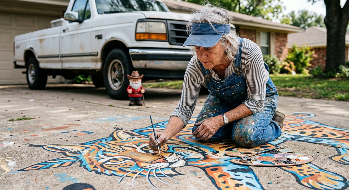 Local Artist Captures 'Bobcat Spirit' in Concrete Driveway Murals