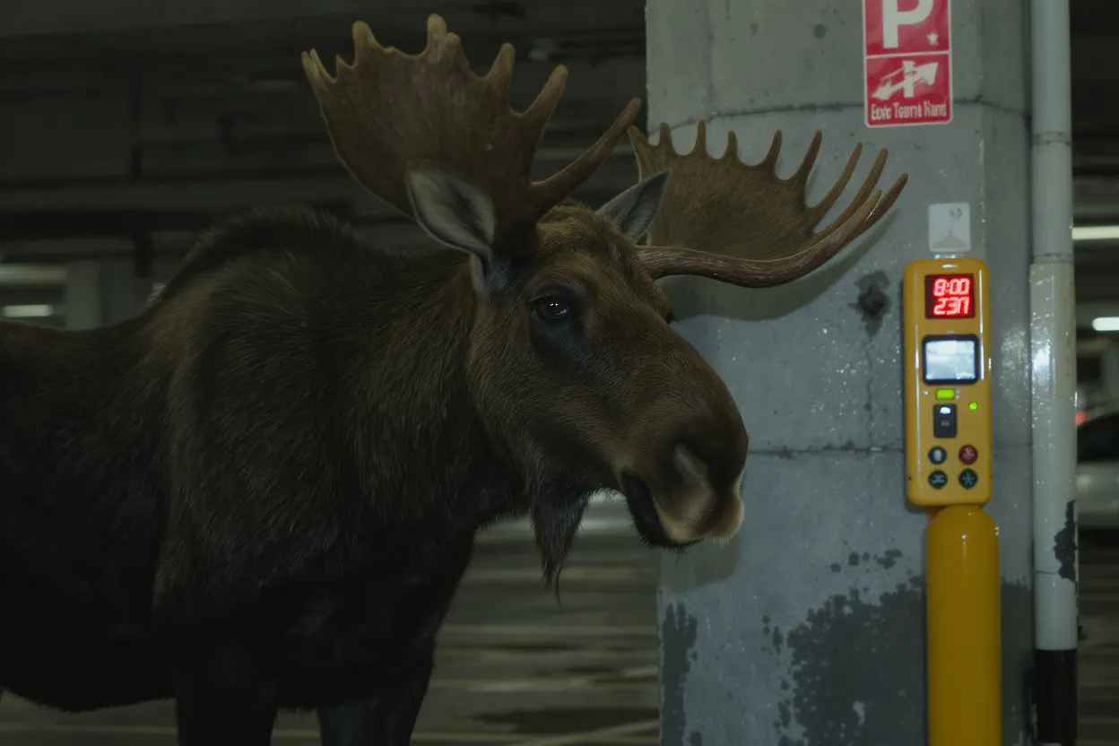 Moose spotted in downtown parking garage, validates two hours like everyone else