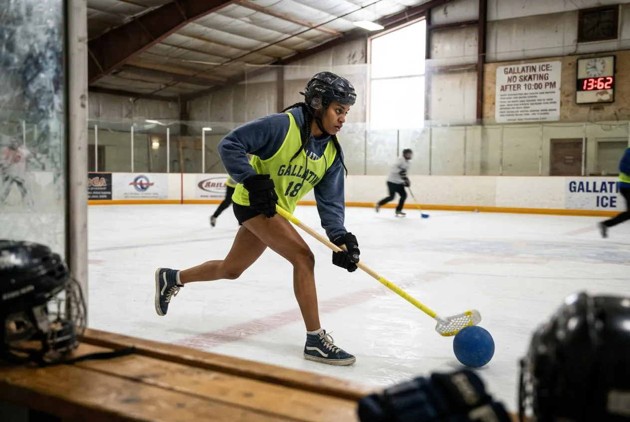 Action shot captured from the players' bench at Gallatin Ice.