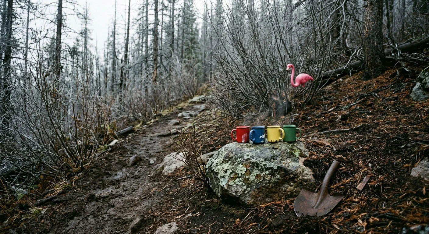 A grainy, slightly out-of-focus smartphone shot taken from fifteen feet away, looking up the Sourdough Trail.