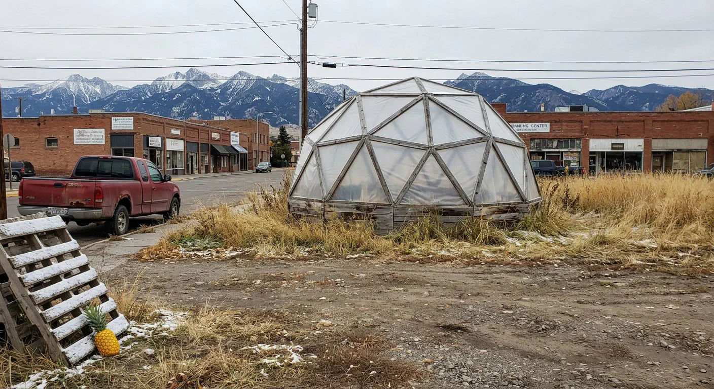 A low-angle, eye-level street shot of the empty lot on North 7th in Bozeman, Montana.